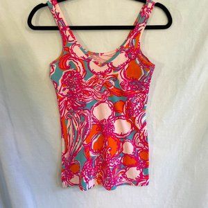 Lilly Pulitzer Womens Tank Top Floral V-Neck Sz XS Tropical Barbiecore